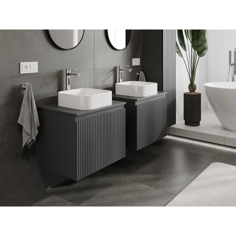Mexen Rivel 60 cm bathroom cabinet, 1 drawer, fluted, matte graphite - 91A20-06047-1-BF66