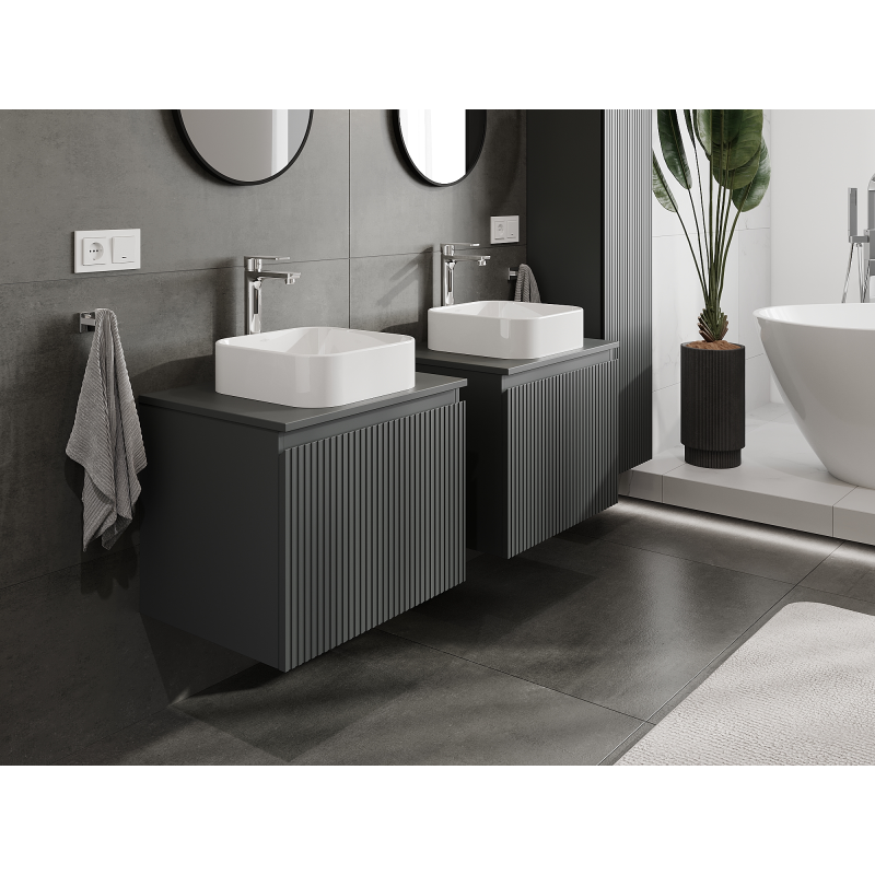 Mexen Rivel armoire de salle de bain sous lavabo 60 cm, 1 tiroir, rainurée, graphite mat - 91A20-06047-1-BF66