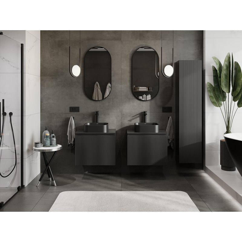 Mexen Rivel meuble lavabo 60 cm, 1 tiroir, rainuré, noir mat - 91A20-06047-1-BF71