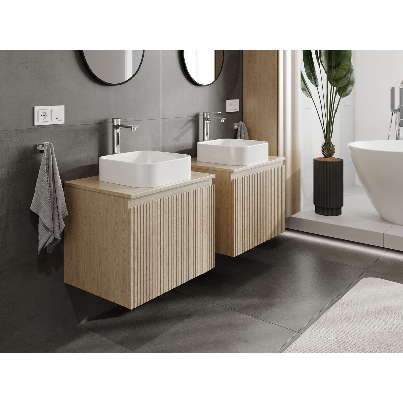 Mexen Rivel mueble de baño para lavabo de 60 cm, 1 cajón, ranurado, roble - 91A20-06047-1-BF81