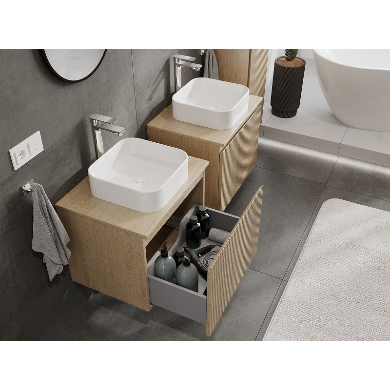 Mexen Rivel mueble de baño para lavabo de 60 cm, 1 cajón, ranurado, roble - 91A20-06047-1-BF81