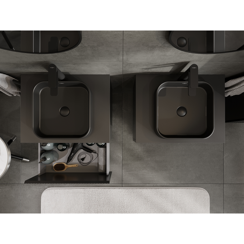 Mexen Rivel mueble de baño bajo lavabo de 60 cm, 1 cajón, estriado, negro mate - 91A20-06047-1-BF71