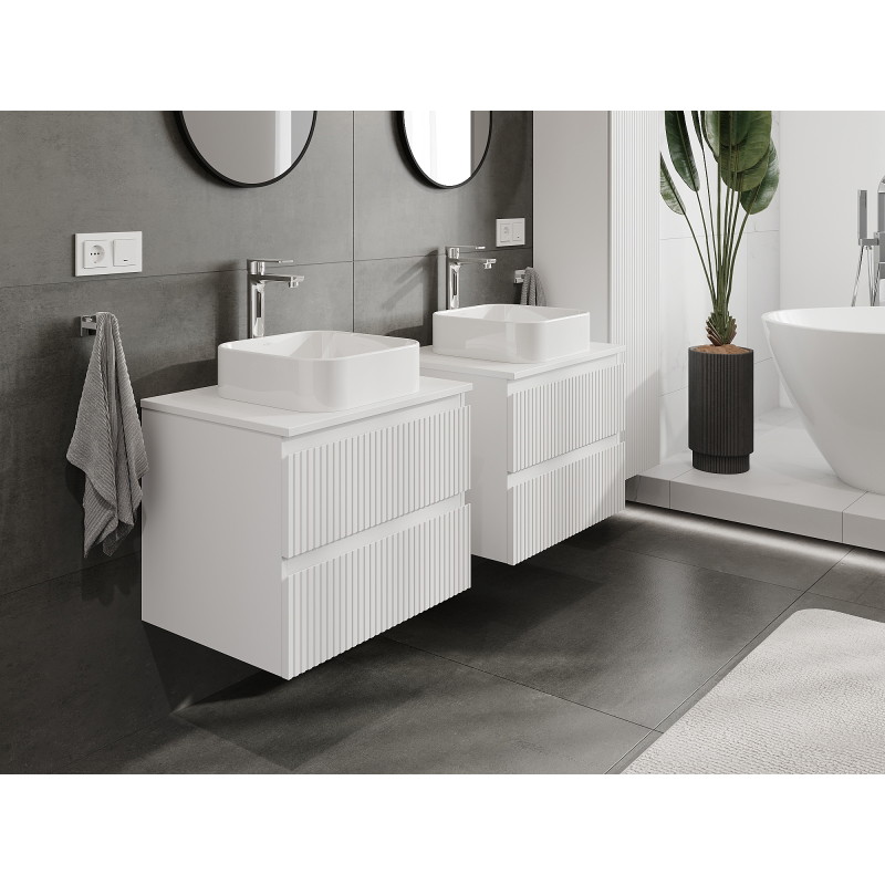 Mexen Rivel vannitoakapp kraanikausi alusega 60 cm, 2 sahtlit, sooneline, valge matt - 91A20-06047-2-BFF01