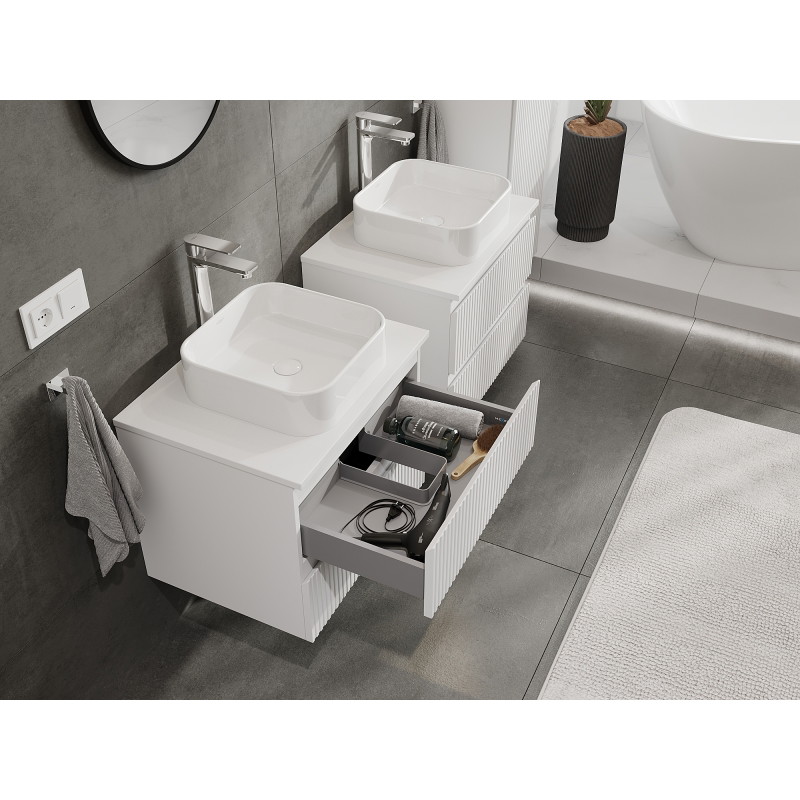 Mexen Rivel vannitoakapp kraanikausi alusega 60 cm, 2 sahtlit, sooneline, valge matt - 91A20-06047-2-BFF01