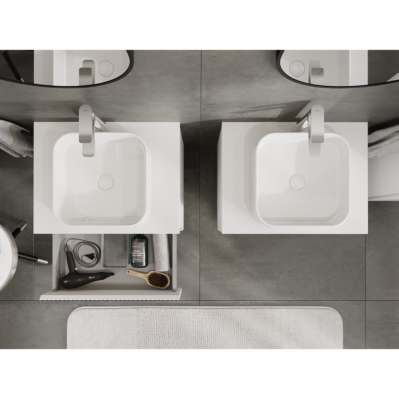 Mexen Rivel armário de casa de banho de 60 cm com lavatório, 2 gavetas, canelado, branco mate - 91A20-06047-2-BFF01