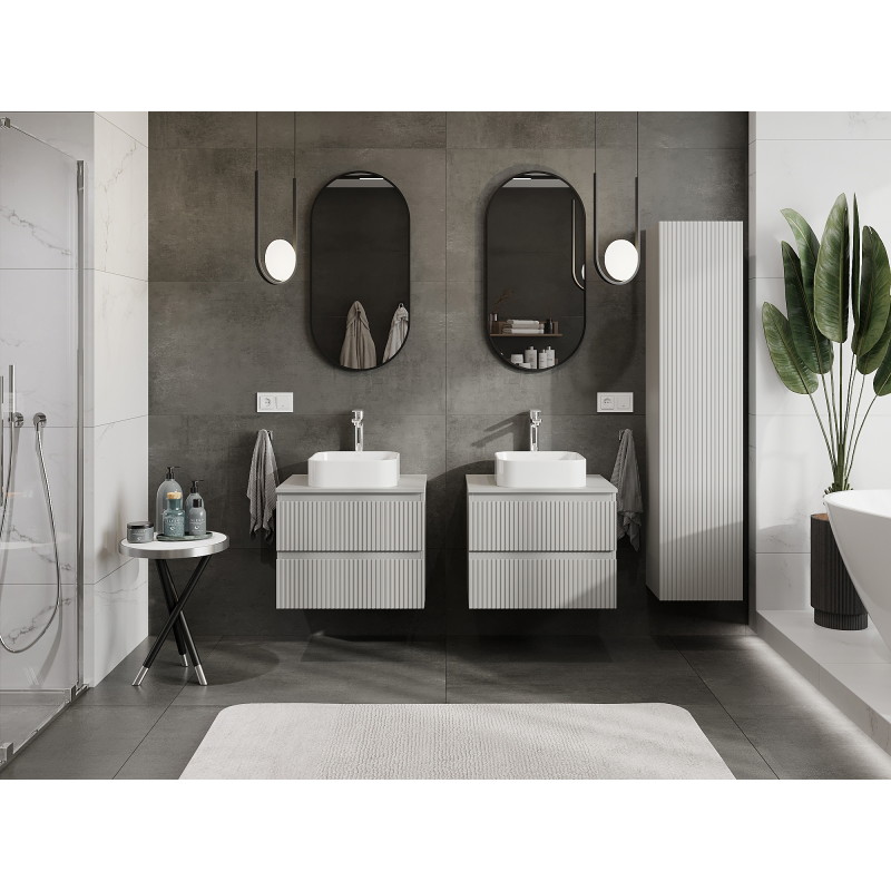 Mexen Rivel 60 cm Under-Sink Bathroom Cabinet, 2 Drawers, Fluted, Matte Grey - 91A20-06047-2-BFF62