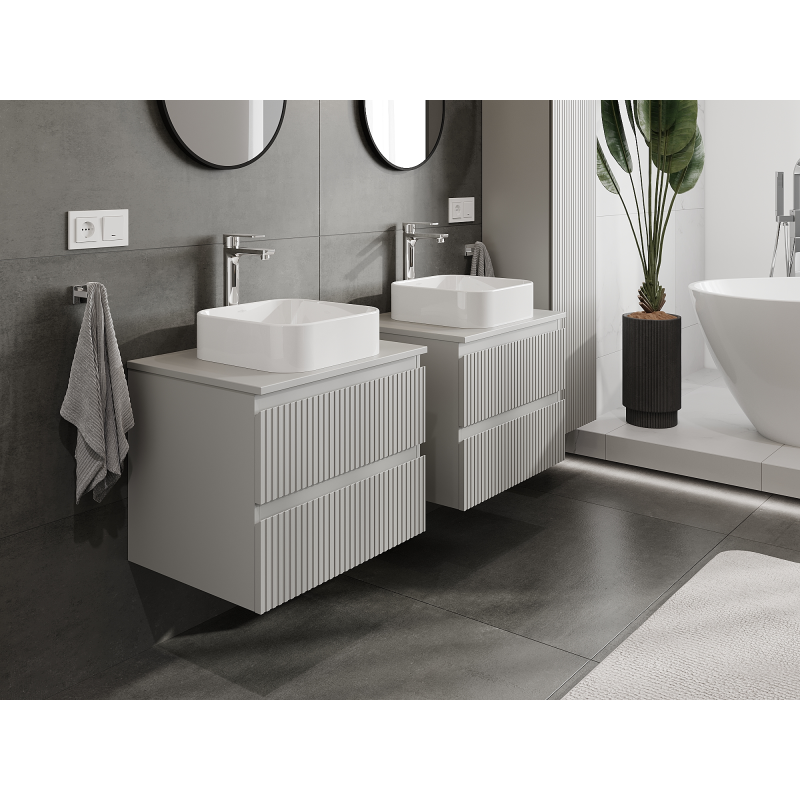 Mexen Rivel meuble de salle de bain sous-lavabo 60 cm, 2 tiroirs, rainuré, gris mat - 91A20-06047-2-BFF62