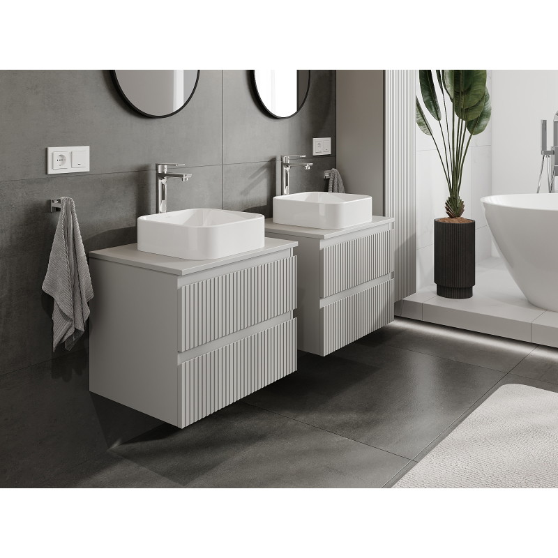 Mexen Rivel vannitoakapid valamu alla 60 cm, 2 sahtlit, rihveldatud, hall matt - 91A20-06047-2-BFF62