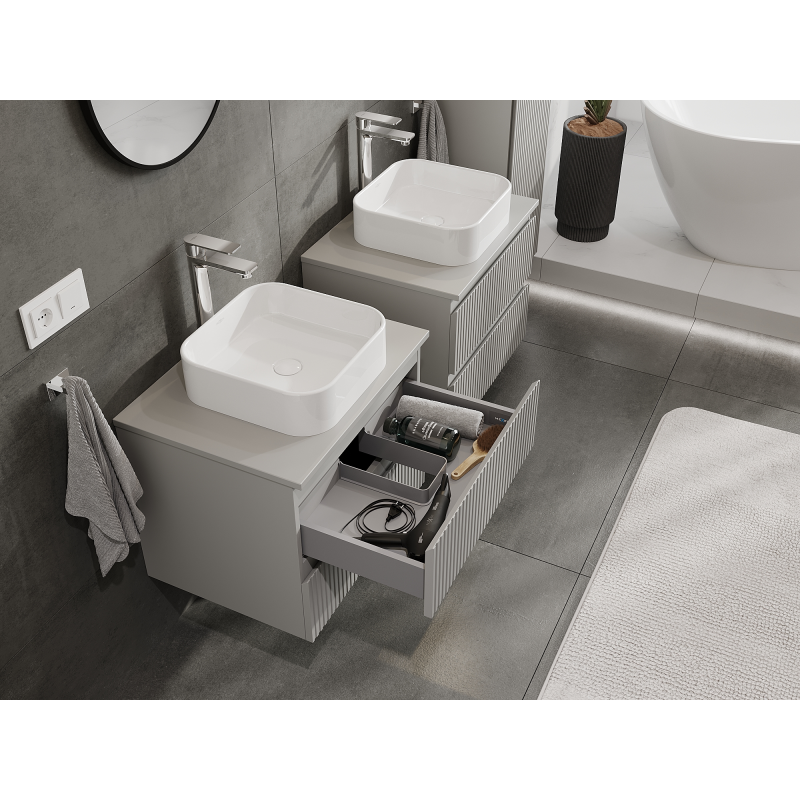 Mexen Rivel badkamerkast onder wastafel 60 cm, 2 laden, geribbeld, grijs mat - 91A20-06047-2-BFF62