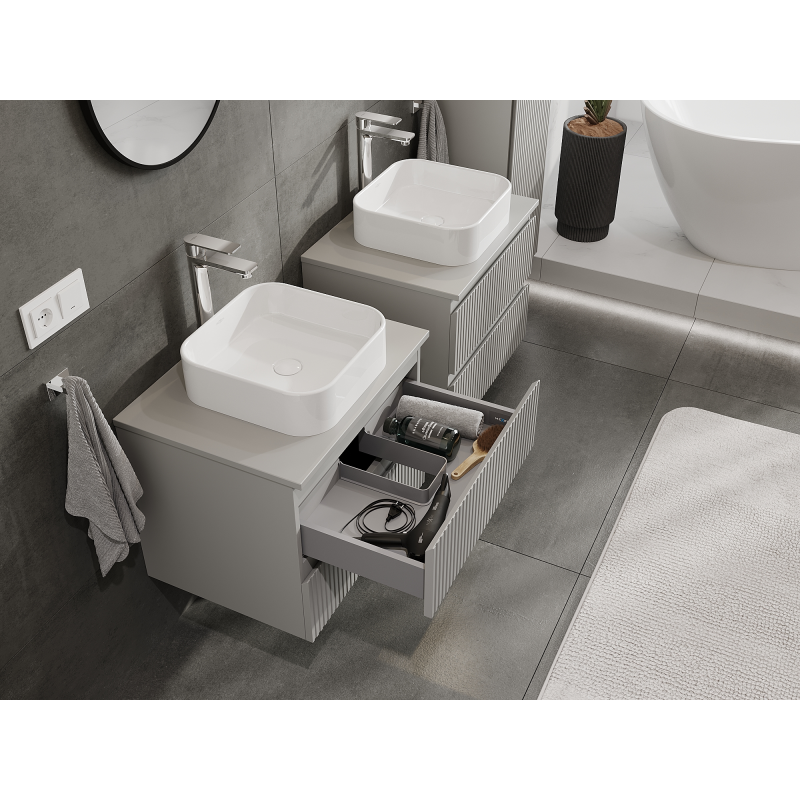 Mexen Rivel mueble de baño bajo lavabo 60 cm, 2 cajones, acanalado, gris mate - 91A20-06047-2-BFF62