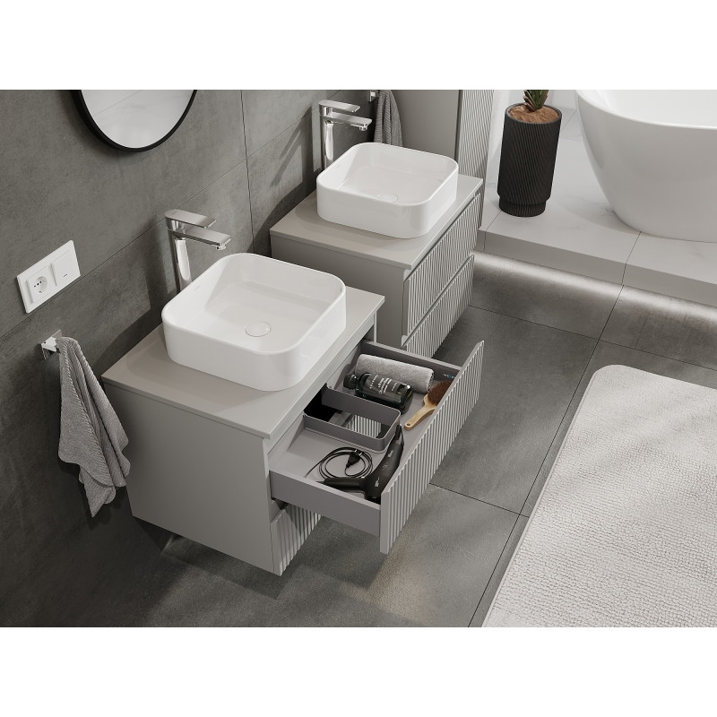 Mexen Rivel vannitoakapid valamu alla 60 cm, 2 sahtlit, rihveldatud, hall matt - 91A20-06047-2-BFF62