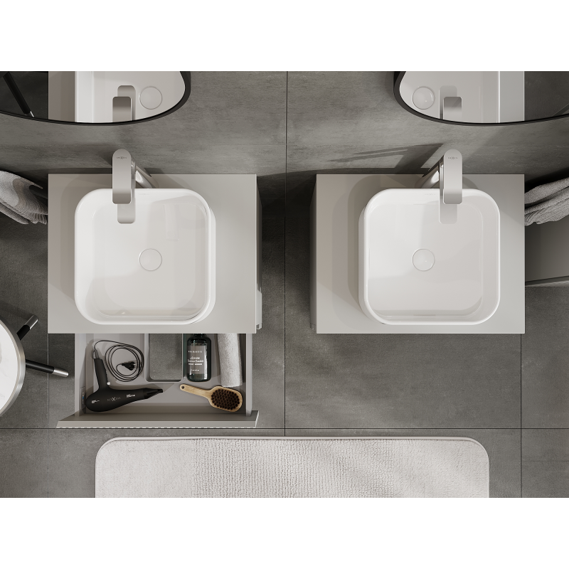 Mexen Rivel Badezimmerschrank unter dem Waschbecken 60 cm, 2 Schubladen, geriffelt, grau matt - 91A20-06047-2-BFF62