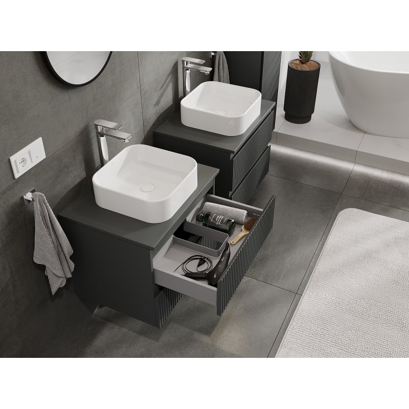 Mexen Rivel vannitoakapikuse kapp 60 cm, 2 sahtliga, soonikuline, matt grafiit - 91A20-06047-2-BFF66