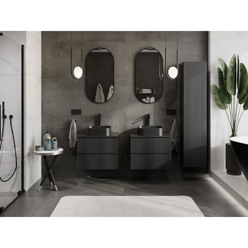 Mexen Rivel bathroom cabinet for under sink 60 cm, 2 drawers, grooved, black matte - 91A20-06047-2-BFF71