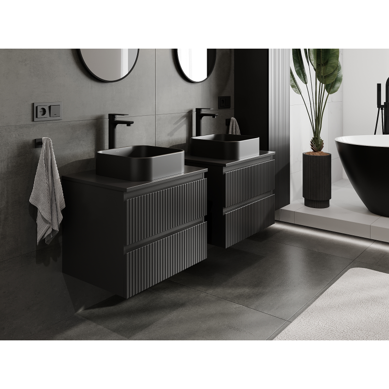 Mexen Rivel mueble de baño bajo lavabo 60 cm, 2 cajones, ranurado, negro mate - 91A20-06047-2-BFF71