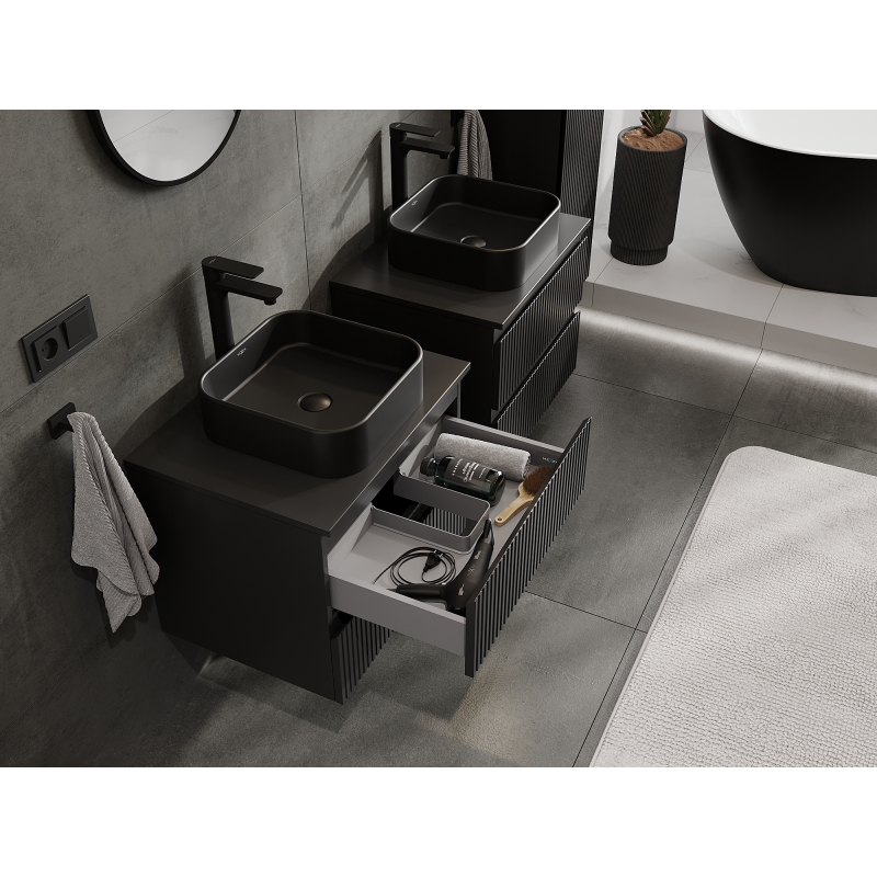 Mexen Rivel mueble de baño bajo lavabo 60 cm, 2 cajones, ranurado, negro mate - 91A20-06047-2-BFF71