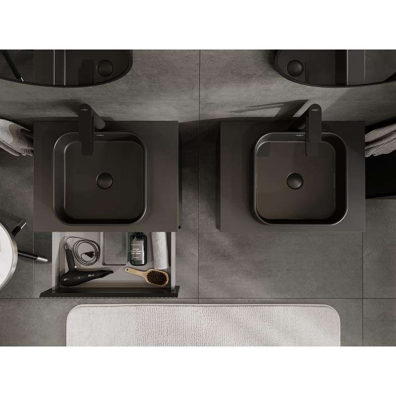 Mexen Rivel mobiletto da bagno 60 cm, 2 cassetti, scanalato, nero opaco - 91A20-06047-2-BFF71