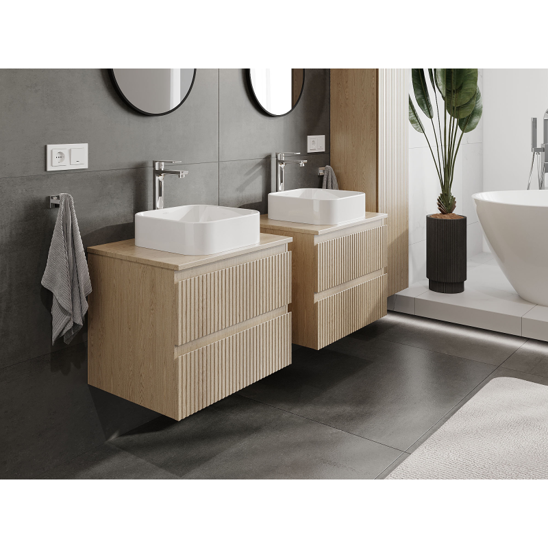 Mexen Rivel armoire de salle de bain sous lavabos 60 cm, 2 tiroirs, rainurée, chêne - 91A20-06047-2-BFF81