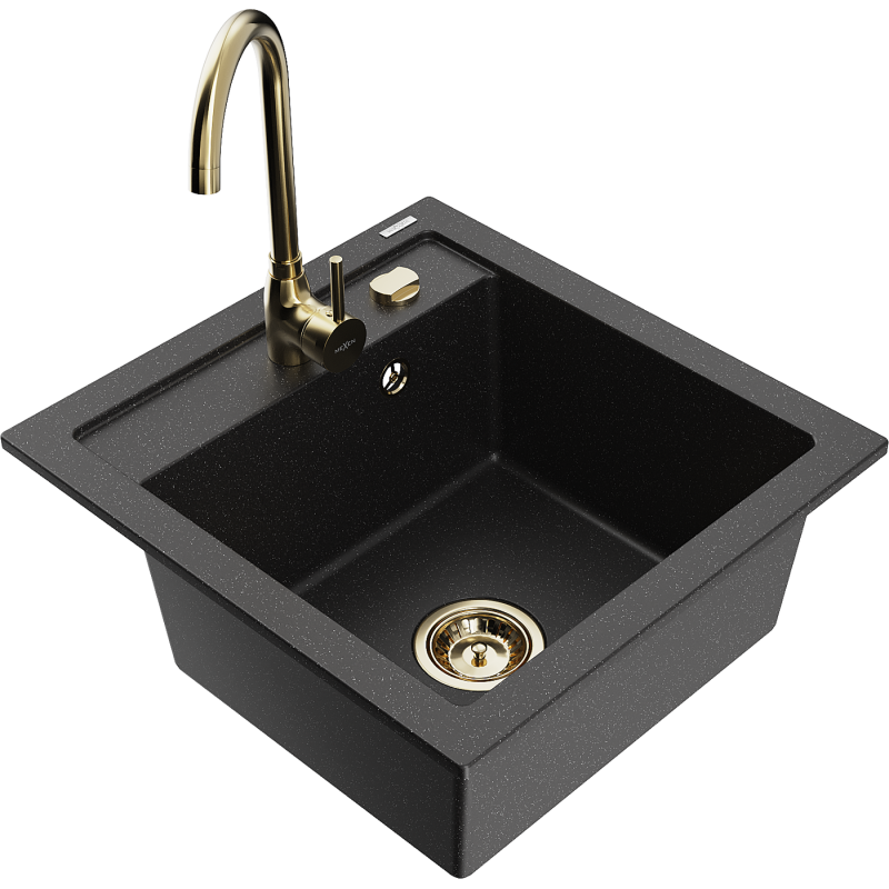 Mexen Vito lava-loiça de granito de uma cuba com torneira de cozinha Telma, preto/prata metálico - 6503-73-670200-50