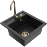 Mexen Vito Granitspüle 1-beckig mit Küchenarmatur Telma, schwarz/silber metallic - 6503-73-670200-50