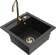 Mexen Vito 1-bowl granite sink with Telma kitchen faucet, black/silver metallic - 6503-73-670200-50