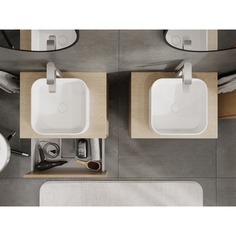 Mexen Rivel kylpyhuonekaappi pesualtaan alla 60 cm, 2 laatikkoa, uritettu, tammi - 91A20-06047-2-BFF81