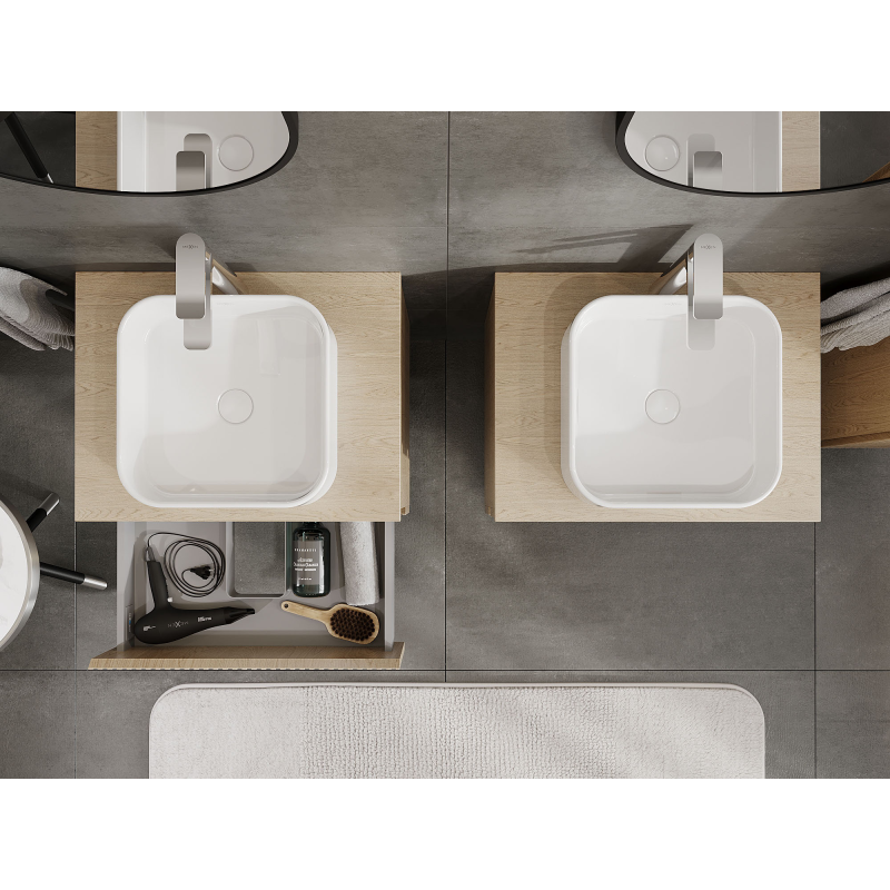 Mexen Rivel mobile da bagno sottolavabo 60 cm, 2 cassetti, scanalato, rovere - 91A20-06047-2-BFF81