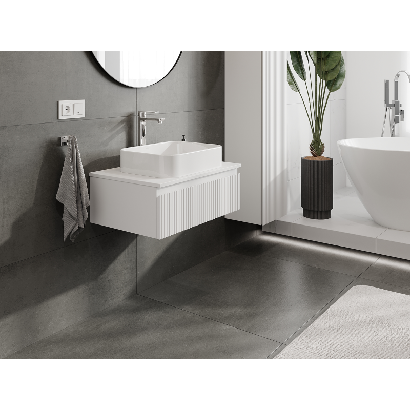 Mexen Rivel armário de casa de banho para lavatório 70 cm, 1 gaveta, canelado, branco mate - 91A20-07023-1-BF01