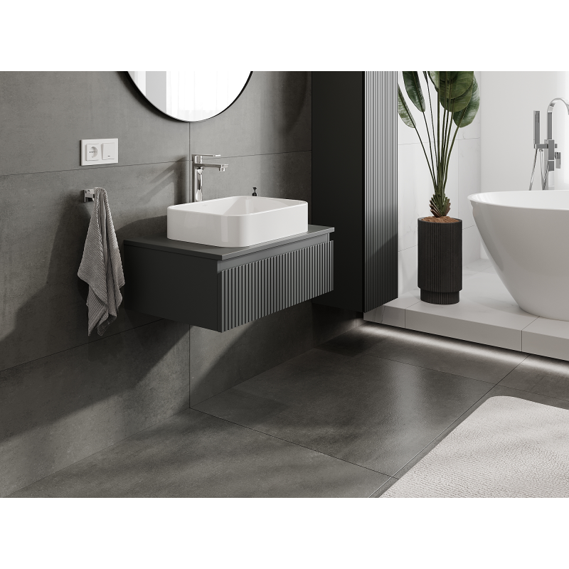 Mexen Rivel badrumsskåp under tvättställ 70 cm, 1 låda, räfflad, grafit matt - 91A20-07023-1-BF66