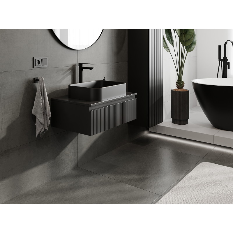 Mexen Rivel bathroom cabinet for washbasin 70 cm, 1 drawer, grooved, matte graphite - 91A20-07023-1-BF71