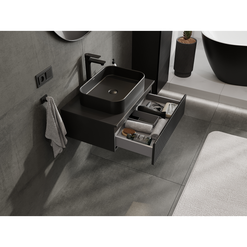 Mexen Rivel badrumsskåp under tvättställ 70 cm, 1 låda, räfflat, grafit matt - 91A20-07023-1-BF71