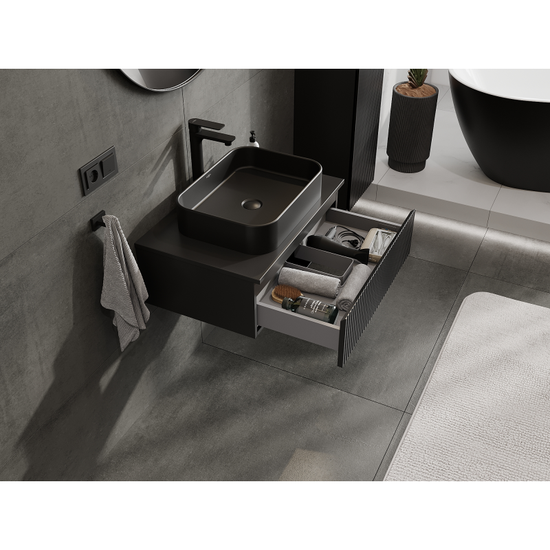 Mexen Rivel vannasistabas skapis zem izlietnes 70 cm, 1 atvilktne, rievota, grafīta matēta - 91A20-07023-1-BF71