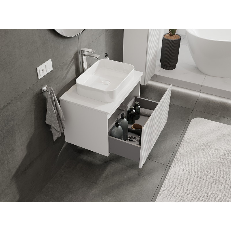 Mexen Rivel bathroom cabinet 70 cm, 1 drawer, grooved, matt white - 91A20-07047-1-BF01