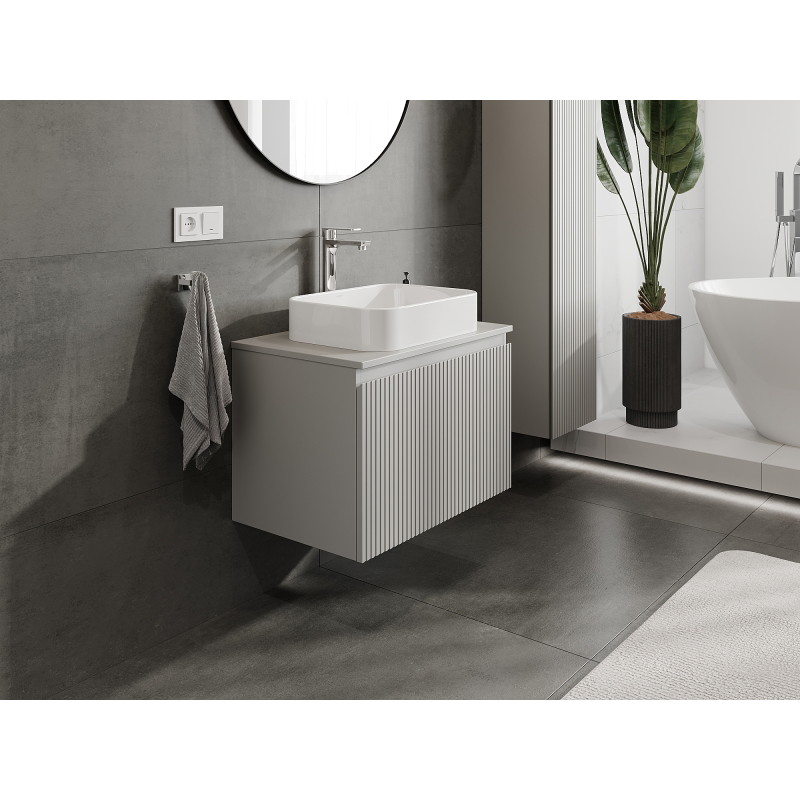 Mexen Rivel bathroom cabinet under-sink 70 cm, 1 drawer, fluted, grey matte - 91A20-07047-1-BF62