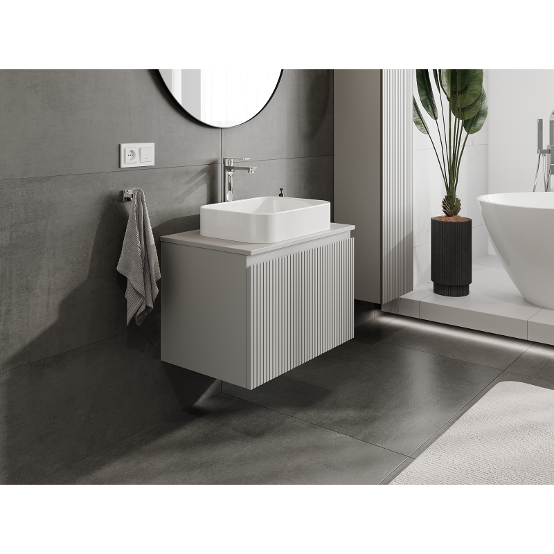 Mexen Rivel kylpyhuoneen pesuallaskaappi 70 cm, 1 laatikko, uurrettu, harmaa matta - 91A20-07047-1-BF62