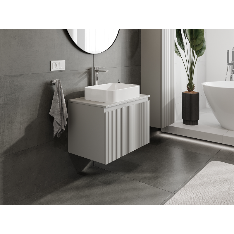 Mexen Rivel meuble de salle de bain sous-lavabo 70 cm, 1 tiroir, rainuré, gris mat - 91A20-07047-1-BF62
