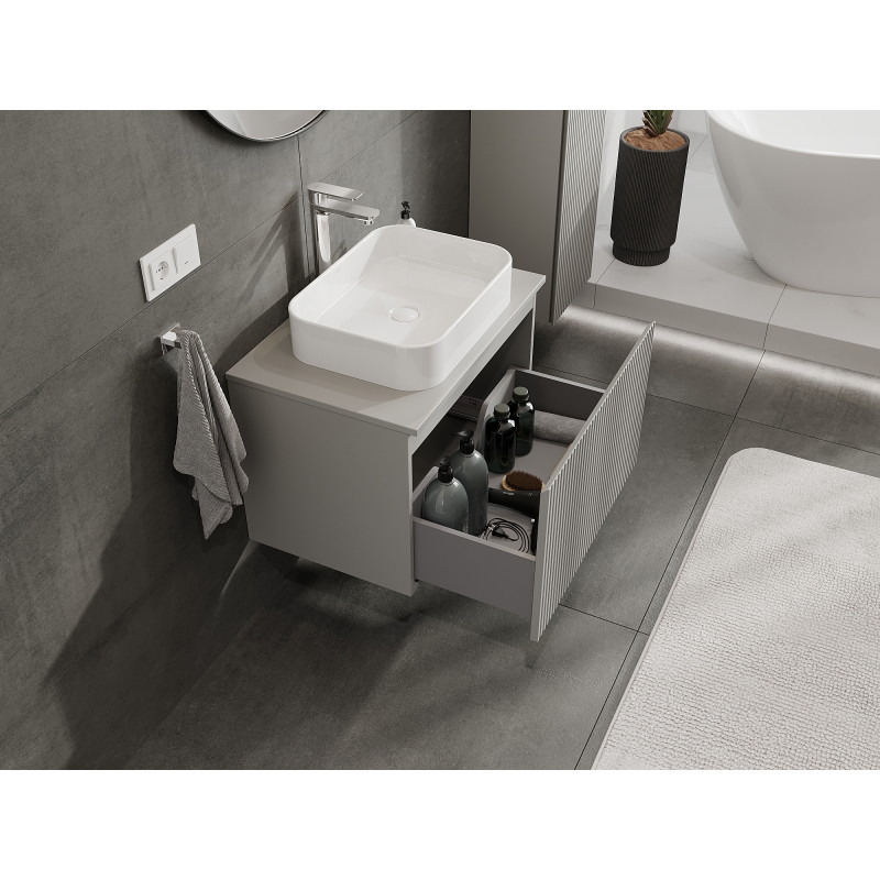 Mexen Rivel bathroom cabinet under-sink 70 cm, 1 drawer, fluted, grey matte - 91A20-07047-1-BF62