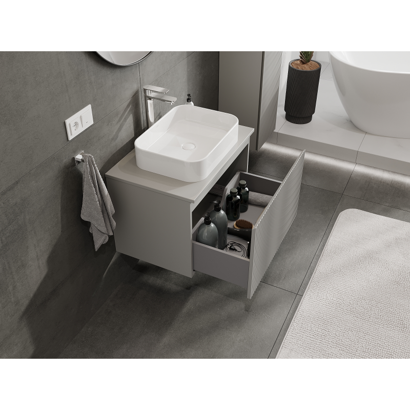Mexen Rivel kylpyhuoneen pesuallaskaappi 70 cm, 1 laatikko, uurrettu, harmaa matta - 91A20-07047-1-BF62