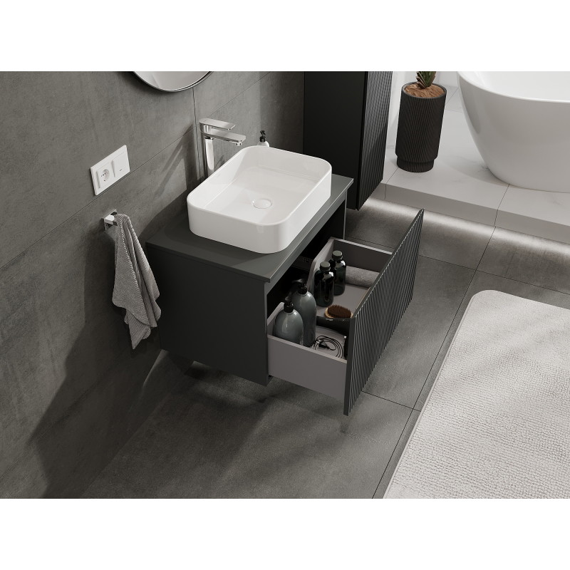 Mexen Rivel kupaonski ormaric ispod umivaonika 70 cm, 1 ladica, rebrasti, grafit mat - 91A20-07047-1-BF66