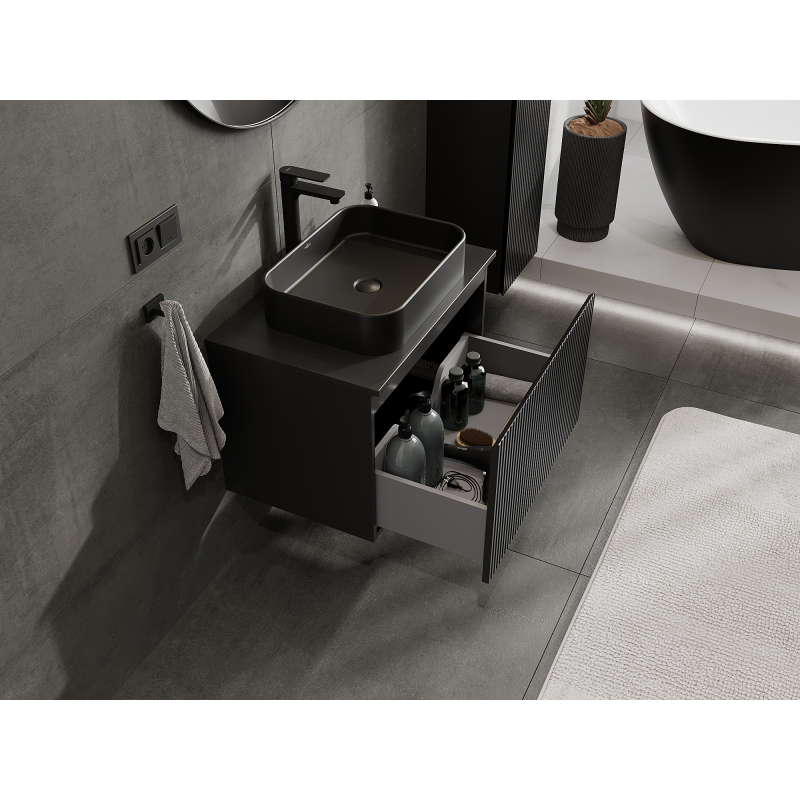 Mexen Rivel gabinete de baño para lavabo de 70 cm, 1 cajón, ranurado, negro mate - 91A20-07047-1-BF71