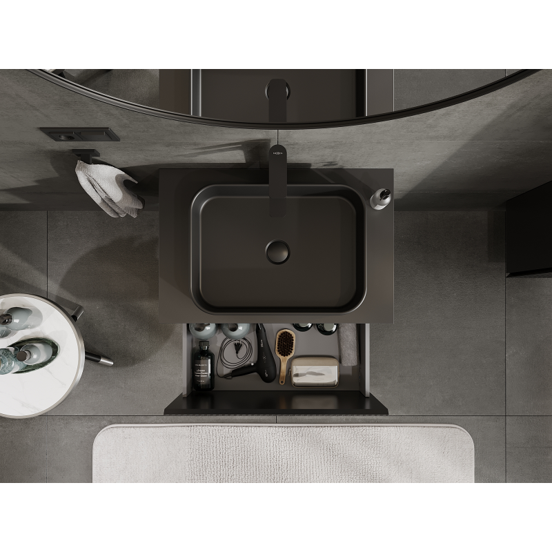 Mexen Rivel badrumsskåp under tvättställ, 70 cm, 1 låda, räfflad, svart matt - 91A20-07047-1-BF71