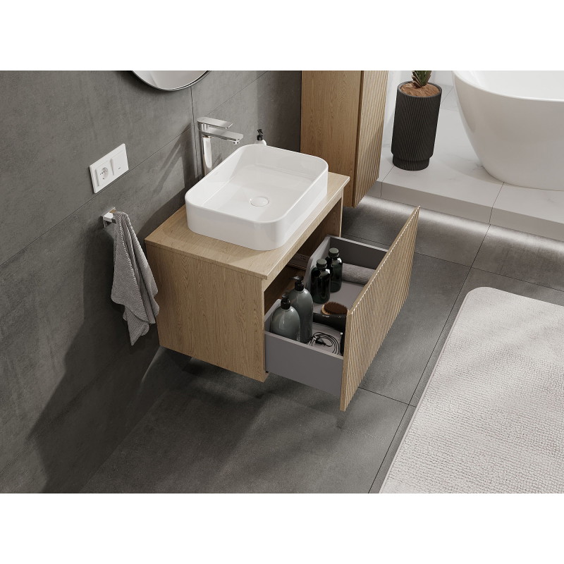 Mexen Rivel 70 cm Bathroom Cabinet, 1 Drawer, Fluted, Oak - 91A20-07047-1-BF81