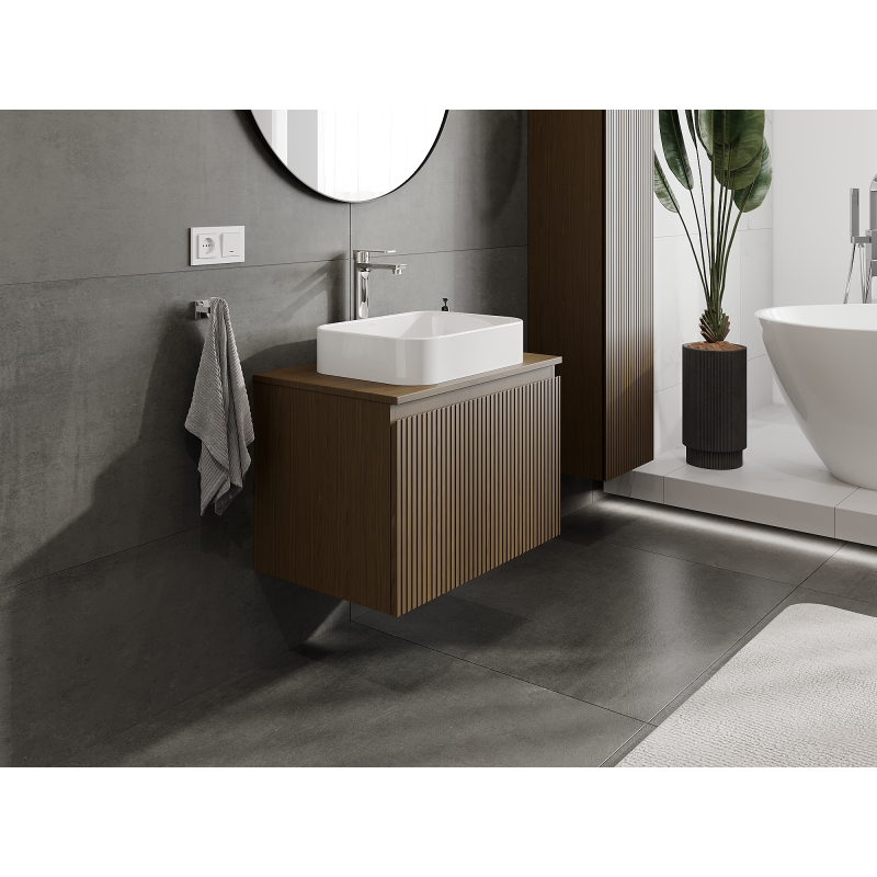 Mexen Rivel meuble de salle de bains sous-vasque 70 cm, 1 tiroir, rainuré, noyer - 91A20-07047-1-BF86