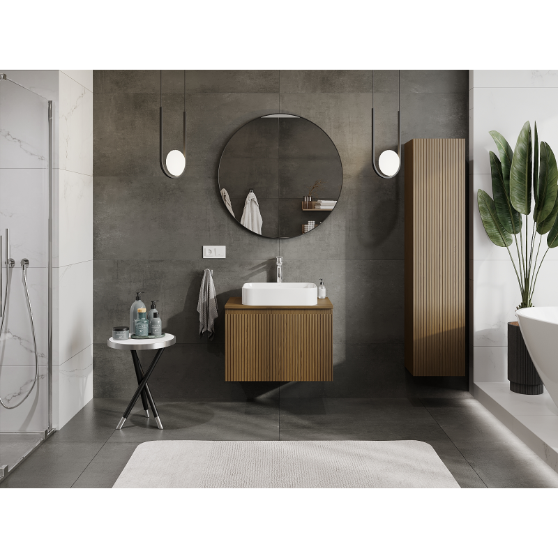 Mexen Rivel mobile da bagno sottolavabo 70 cm, 1 cassetto, scanalato, noce - 91A20-07047-1-BF86