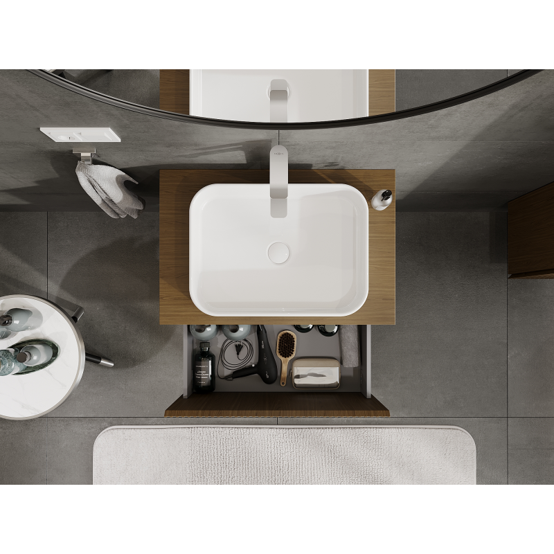 Mexen Rivel gabinete de baño bajo lavabo 70 cm, 1 cajón, ranurado, nogal - 91A20-07047-1-BF86