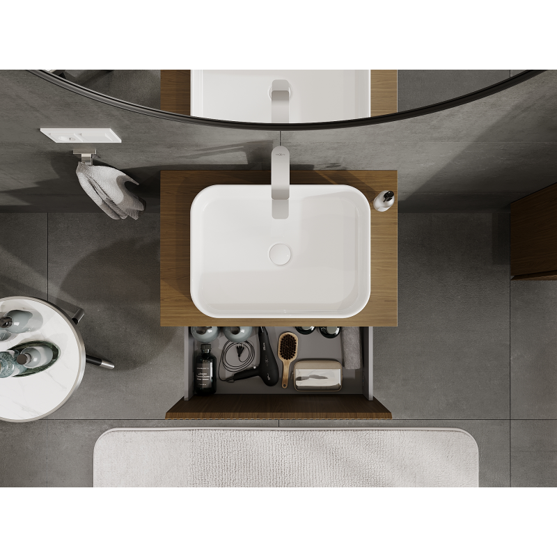 Mexen Rivel meuble de salle de bains sous-vasque 70 cm, 1 tiroir, rainuré, noyer - 91A20-07047-1-BF86