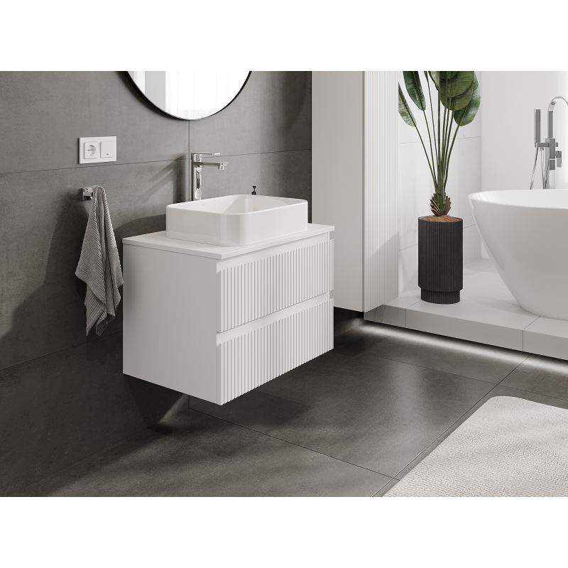 Mexen Rivel badkamerkastje onder wastafel 70 cm, 2 lades, gefreesd, wit mat - 91A20-07047-2-BFF01