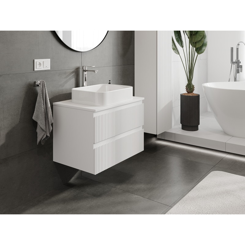 Mexen Rivel bathroom cabinet under sink 70 cm, 2 drawers, fluted, white matte - 91A20-07047-2-BFF01