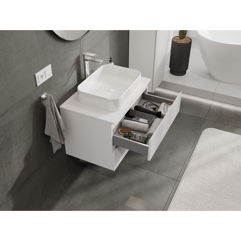 Mexen Rivel badkamerkastje onder wastafel 70 cm, 2 lades, gefreesd, wit mat - 91A20-07047-2-BFF01
