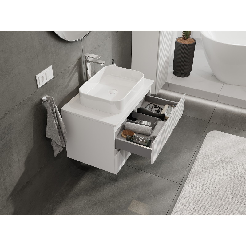 Mexen Rivel bathroom cabinet under sink 70 cm, 2 drawers, fluted, white matte - 91A20-07047-2-BFF01